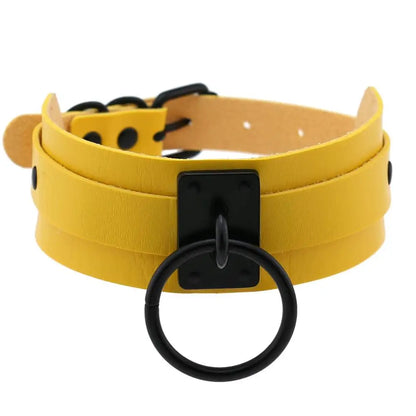 Gothic punk black leather O-round metal choker necklace for women and girls, featuring edgy Harajuku emo rock fashion style.