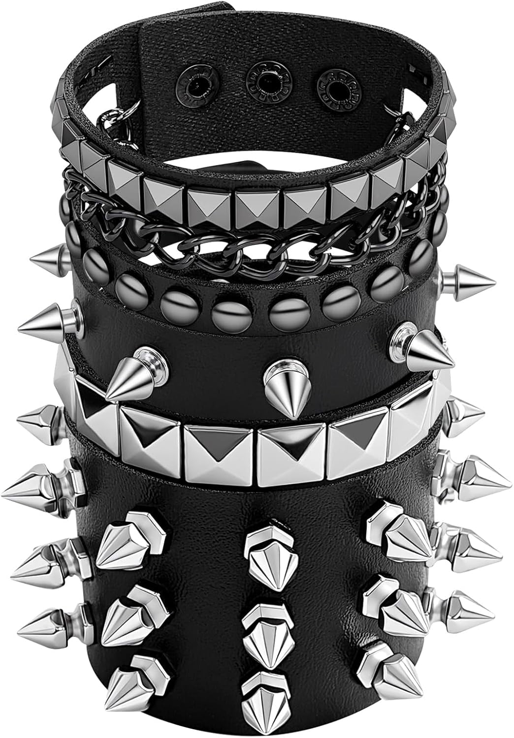 Spike Bracelet for Men & Women | Adjustable Black Leather Punk Bracelets with Studs & Rivets | Goth Rock Biker Wristband