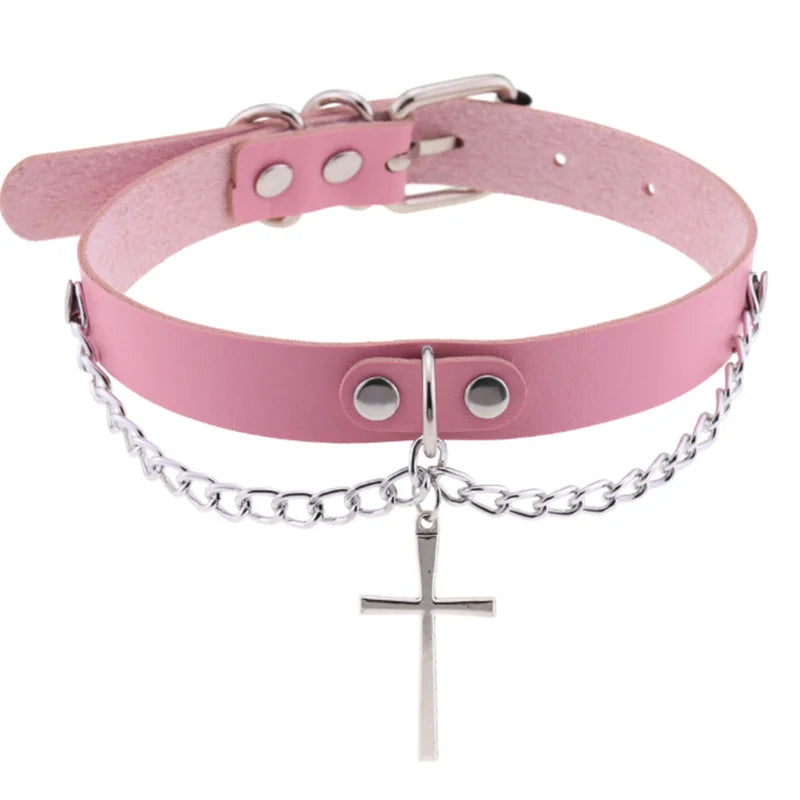 Harajuku sexy heart rivets PU leather goth punk choker necklace with chunky Y2K style for trendy girls