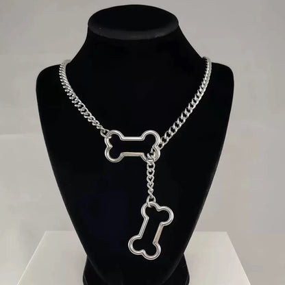 Punk Charms Chain Bone Pendant Necklace for Women Korean Fashion Goth Geometric Necklace Hip Hop Grunge Accessories Jewelry
