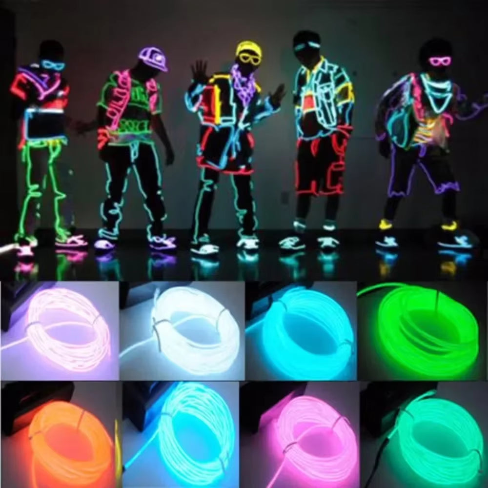 Vibrant EL Wire LED Neon Cable for DIY Costumes & Festive Decorations - Available in 1M, 3M, 5M Lengths!