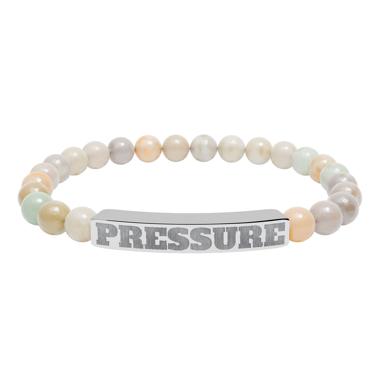 Engraved 'PRESSURE' Natural Stone Stretch Bracelet — Beaded Bar Bracelet for Men & Women