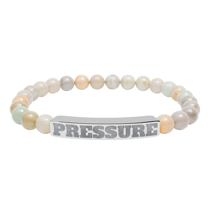 Engraved 'PRESSURE' Natural Stone Stretch Bracelet — Beaded Bar Bracelet for Men & Women