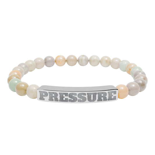Engraved 'PRESSURE' Natural Stone Stretch Bracelet — Beaded Bar Bracelet for Men & Women