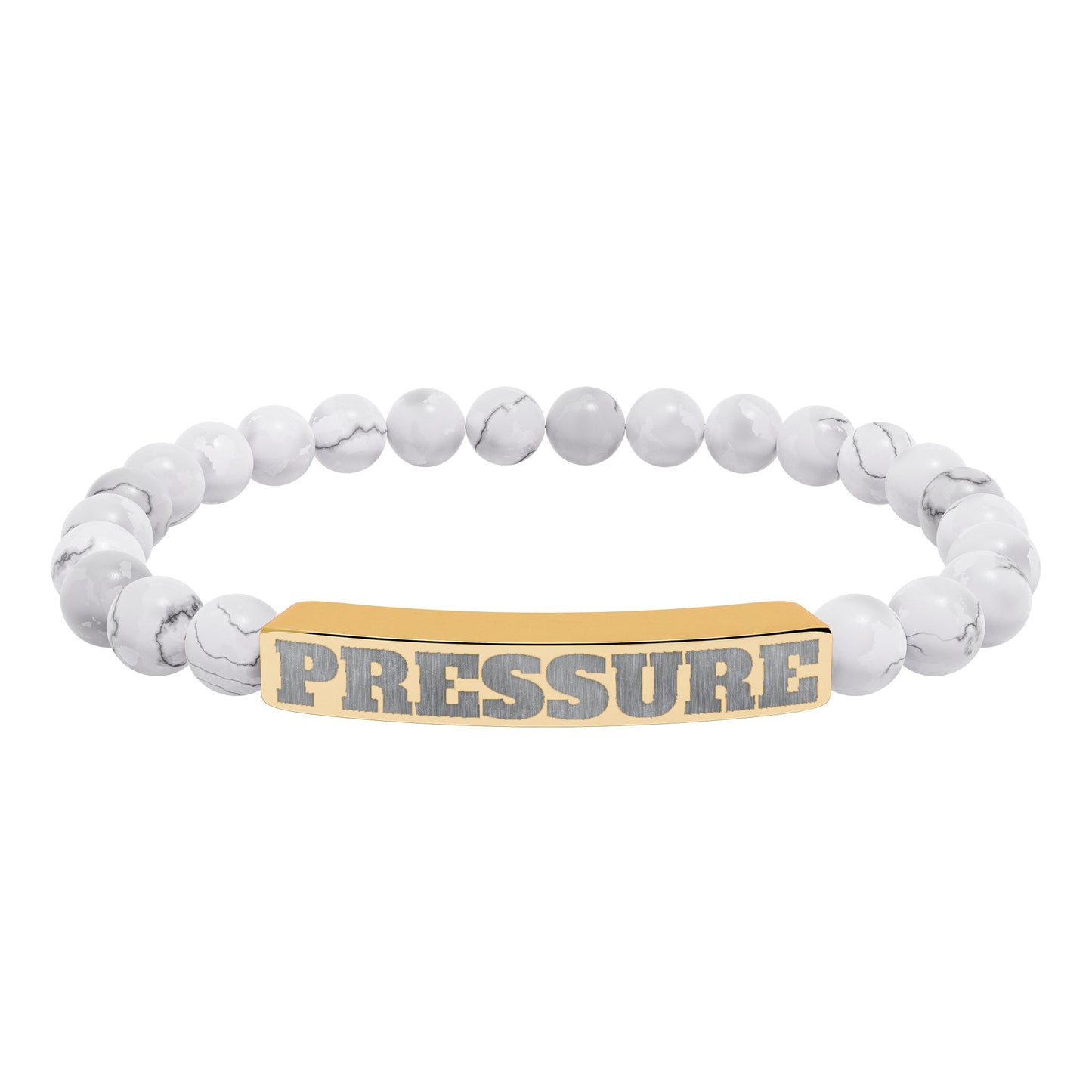 Engraved 'PRESSURE' Natural Stone Stretch Bracelet — Beaded Bar Bracelet for Men & Women