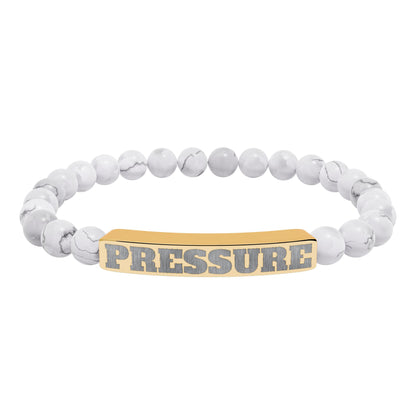 Engraved 'PRESSURE' Natural Stone Stretch Bracelet — Beaded Bar Bracelet for Men & Women