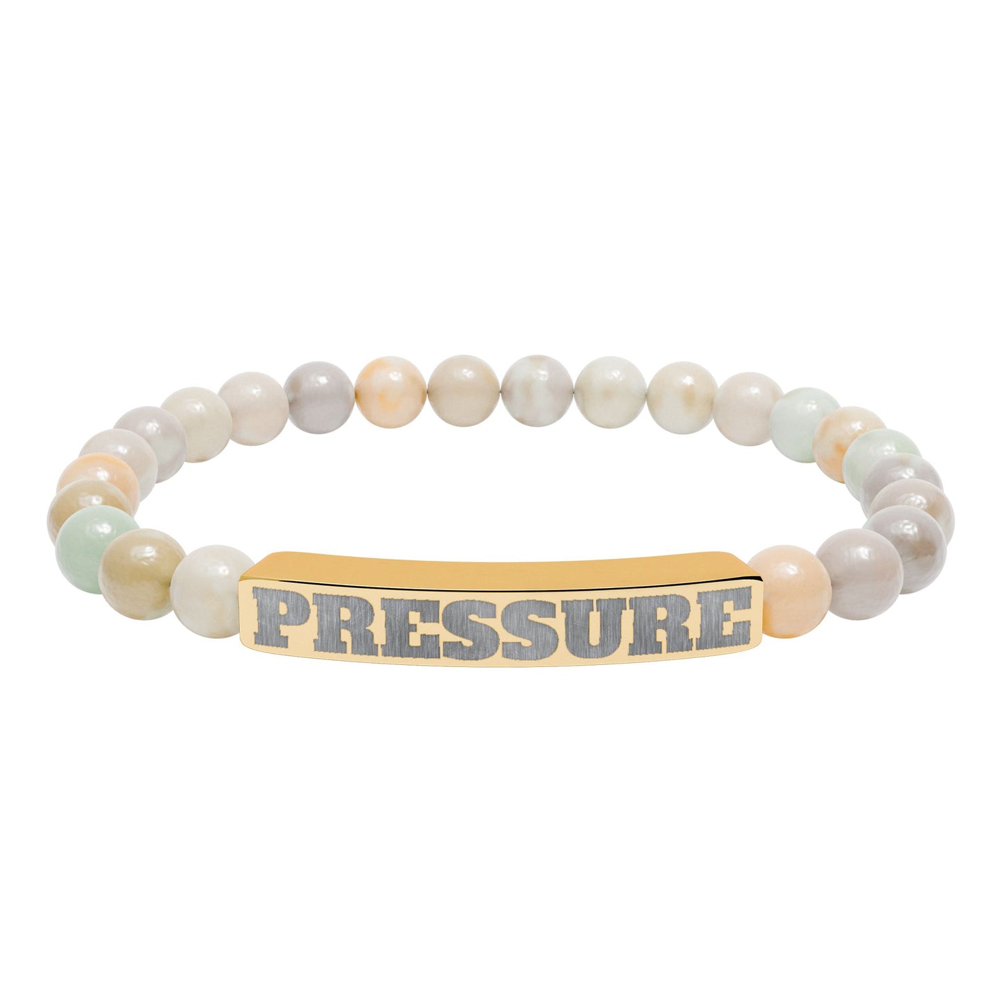 Engraved 'PRESSURE' Natural Stone Stretch Bracelet — Beaded Bar Bracelet for Men & Women