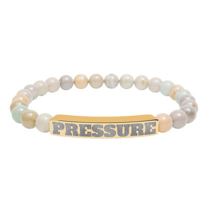 Engraved 'PRESSURE' Natural Stone Stretch Bracelet — Beaded Bar Bracelet for Men & Women