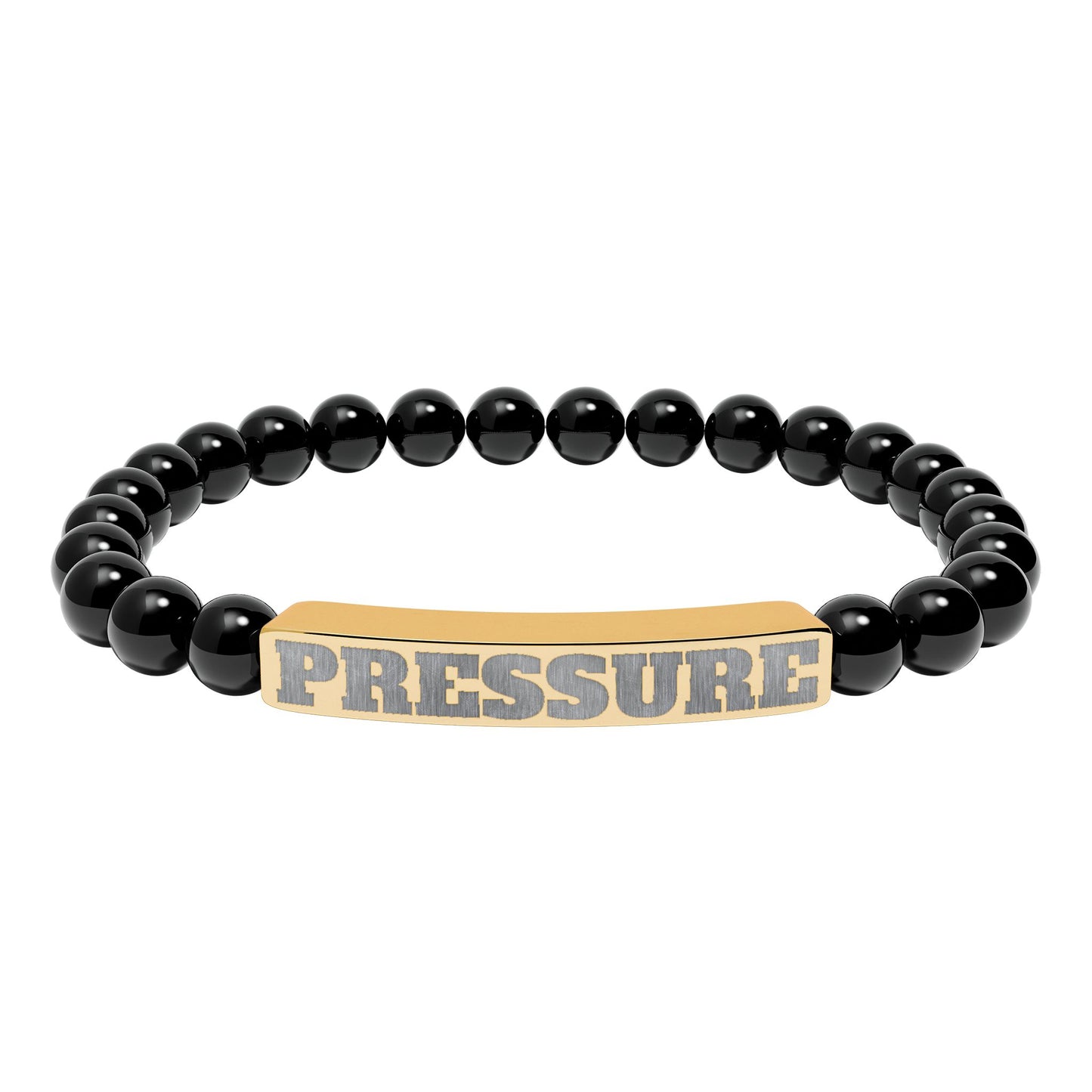 Engraved 'PRESSURE' Natural Stone Stretch Bracelet — Beaded Bar Bracelet for Men & Women