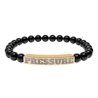 Engraved 'PRESSURE' Natural Stone Stretch Bracelet — Beaded Bar Bracelet for Men & Women