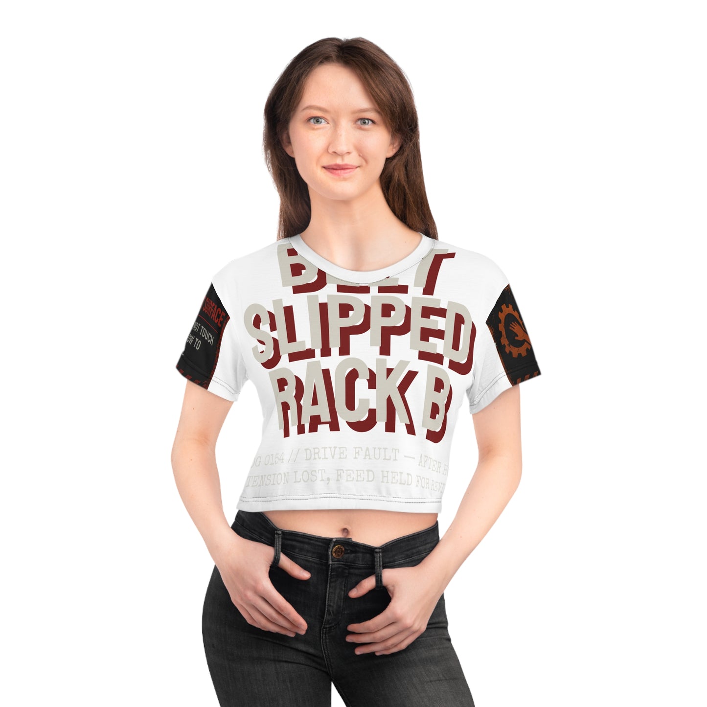 Belt Slipped 0154 Crop Tee (AOP) — Charcoal