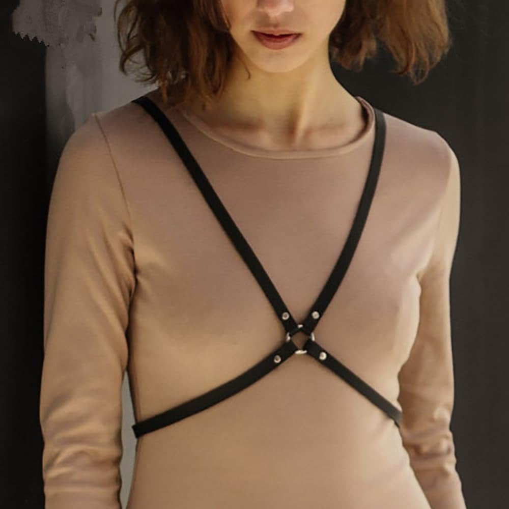 Leather Harness Belt Black Chest Harness Goth Fashion Belts for Women