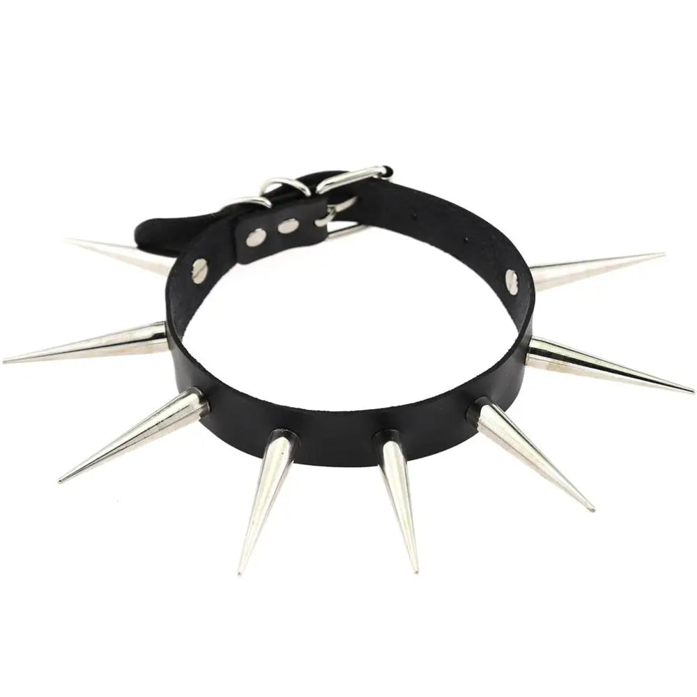 Rebel Spike Choker Necklace – Cyberpunk Leather Collar for Rave and Goth Styles