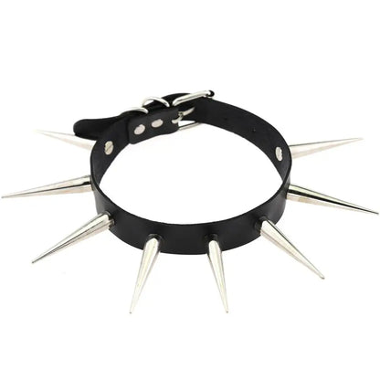 Rebel Spike Choker Necklace – Cyberpunk Leather Collar for Rave and Goth Styles