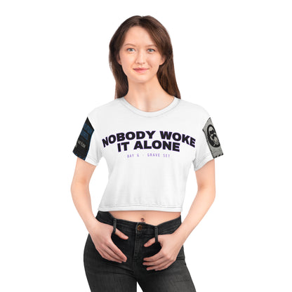 Nobody Woke It Alone Crop Tee (AOP) — VIOLET