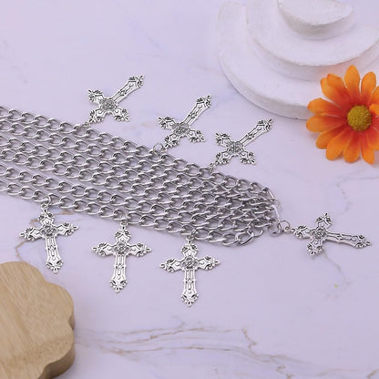 ANGLEQUEEN edgy gothic cross waist chain for women, trendy punk hip hop belly jewelry, grunge Halloween accessory, stylish body chain