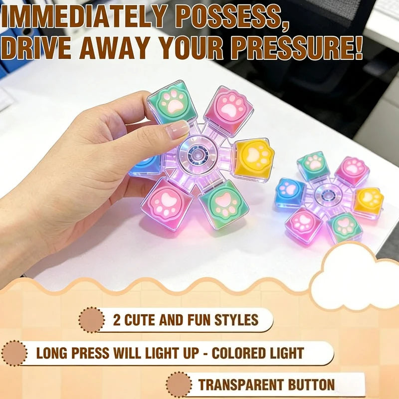 Cat Paw Clicker Keychain with LED Light - Stress Relief Fidget Toy for Anxiety - Portable and Fun!