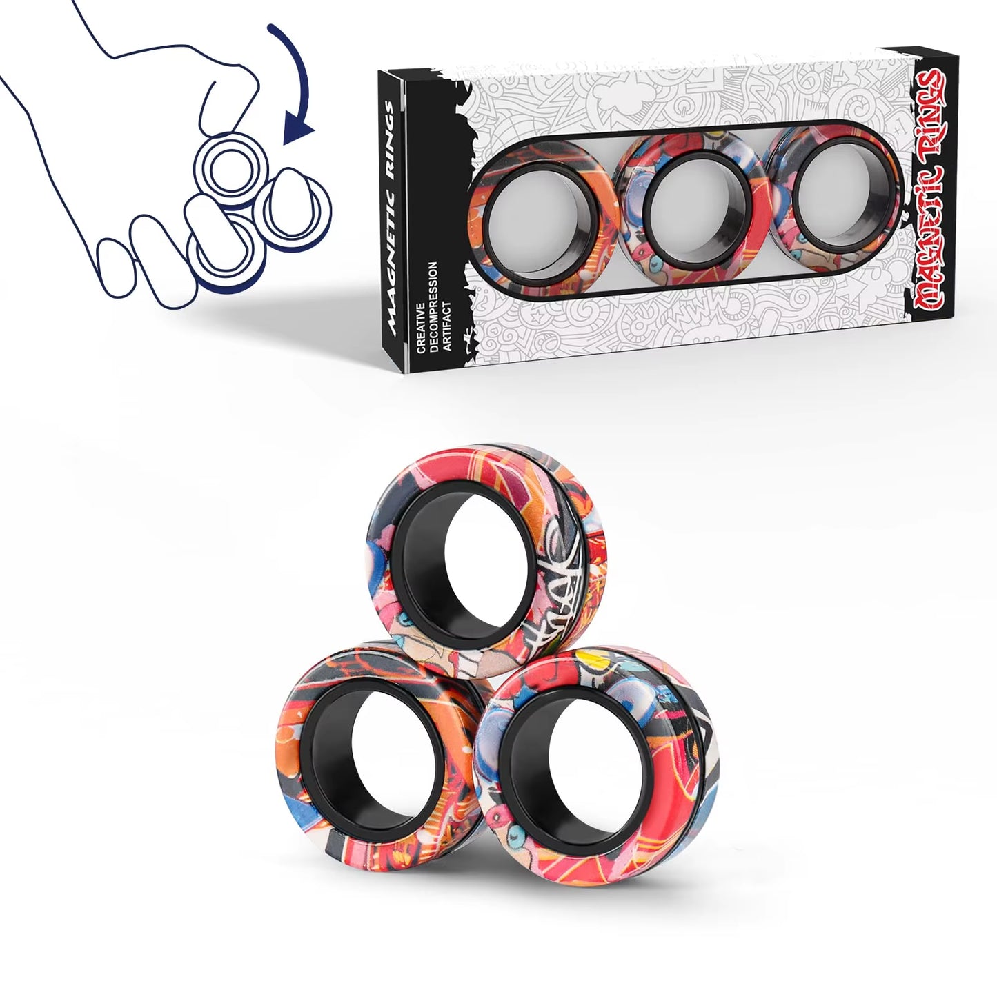 Magical 3Pcs Fidget Spinner Magnetic Ring Set - Stress Relief Toys for Adults & Kids, Perfect for Anxiety Management!
