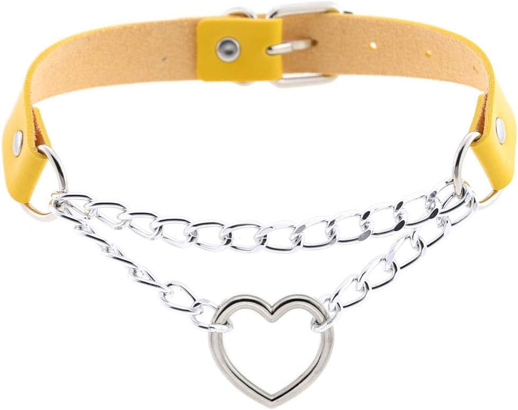 Eylun women's Gothic leather choker necklace with a heart pendant, punk rock style accessory for edgy fashion.