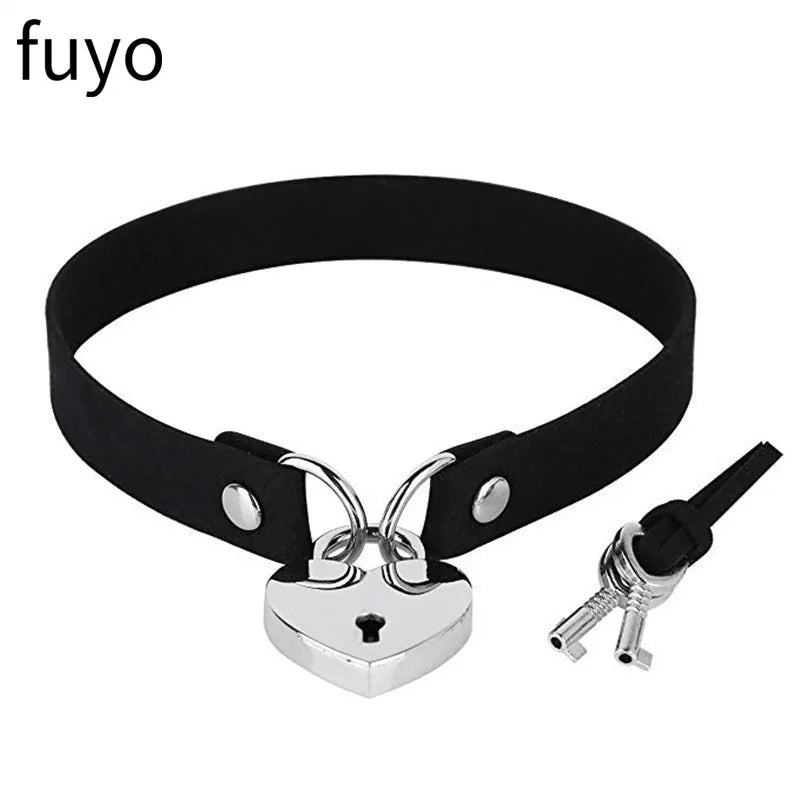 New Goth Choker Necklace Men Punk Rock Heart Geometry PU Necklace for Women Choker Gothic Bondage Goth Chocker Neck Jewelry
