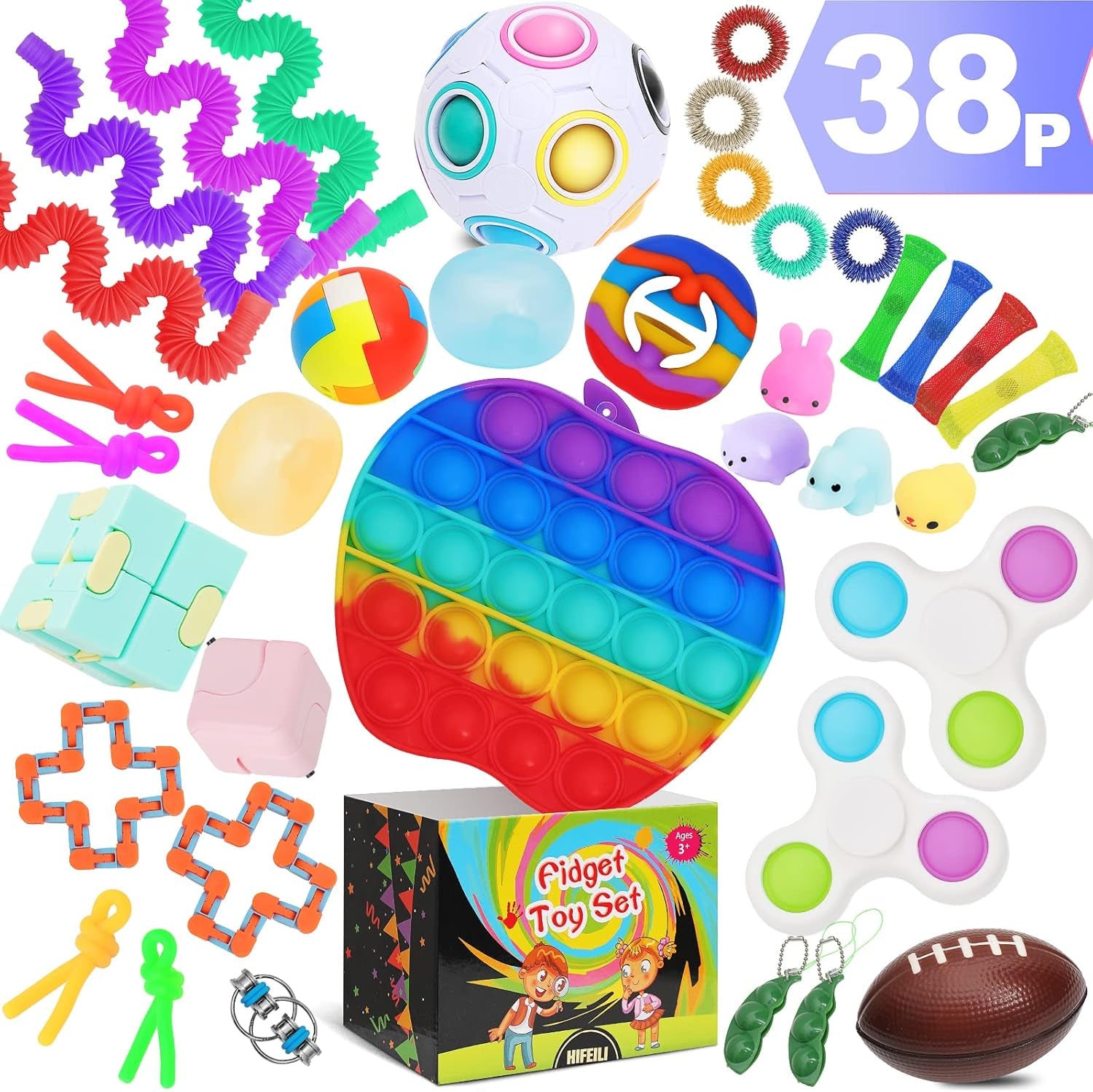 Ultimate 38-Piece Fidget Toy Set - Popit Dimple Sensory Pack for Kids & Adults - Perfect Classroom Prizes, Party Favors & Stress Relief for All Ages!