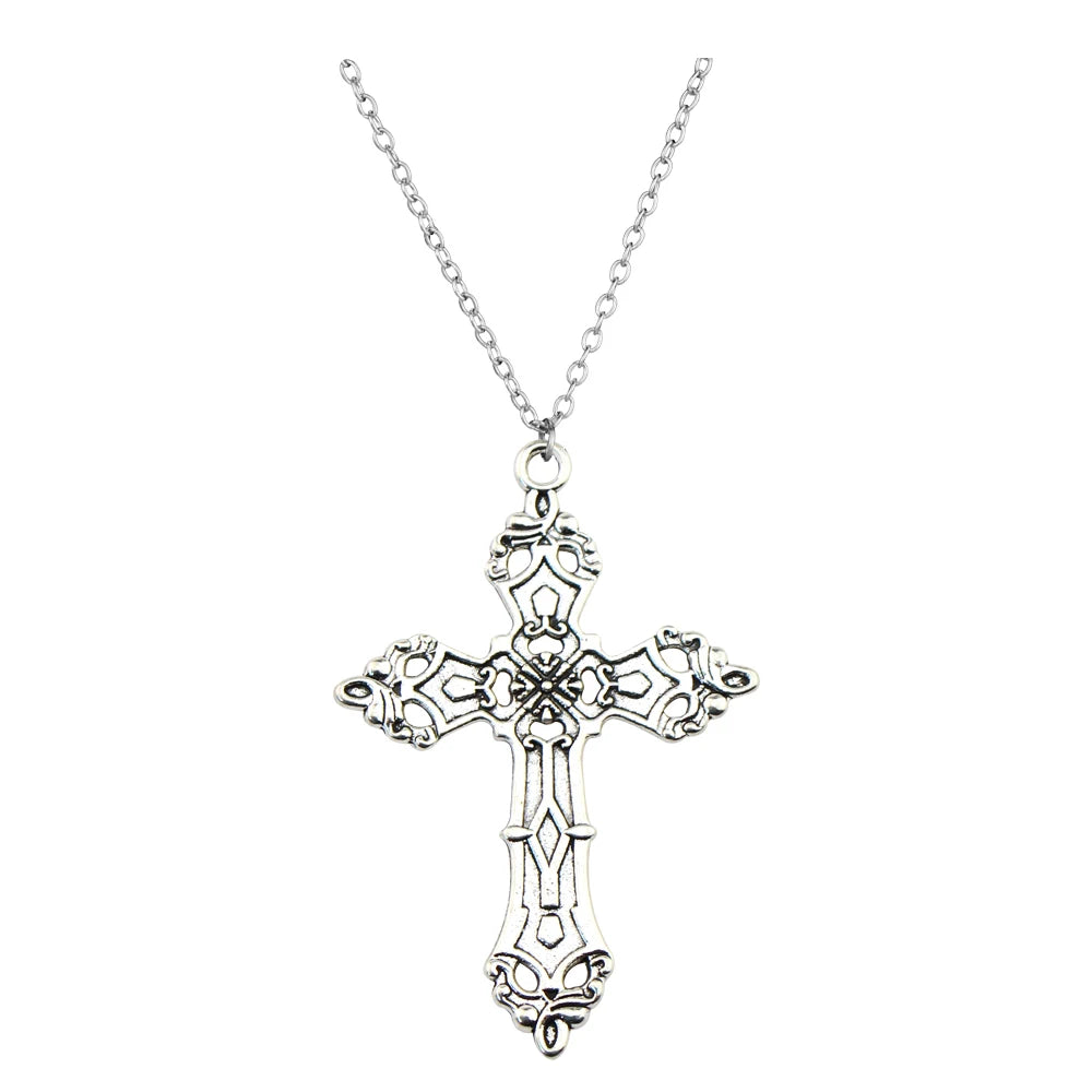 Gothic vintage cross pendant necklace from PressureDen.store featuring edgy Y2K grunge chain jewelry for men and women.