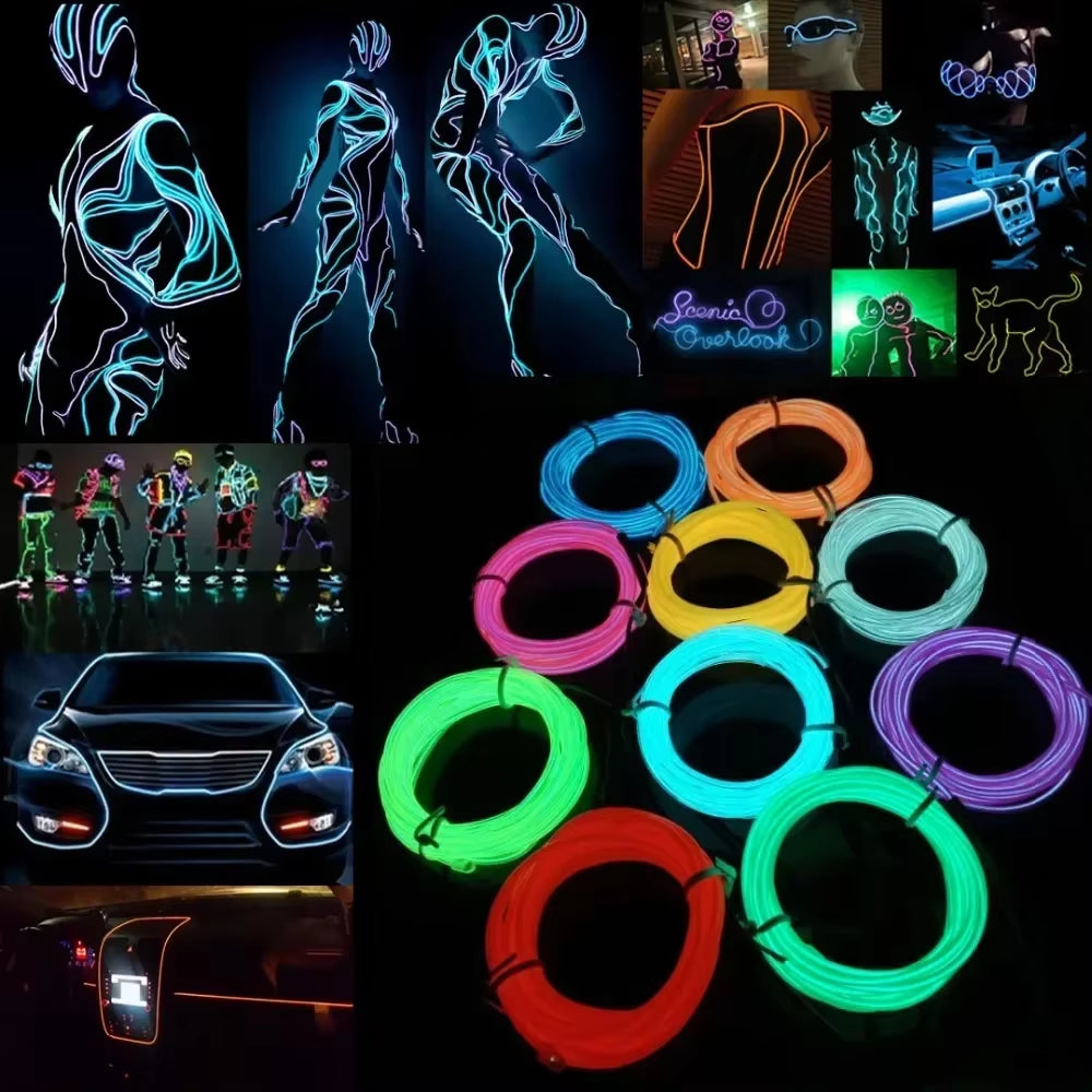 Vibrant EL Wire LED Neon Cable for DIY Costumes & Festive Decorations - Available in 1M, 3M, 5M Lengths!