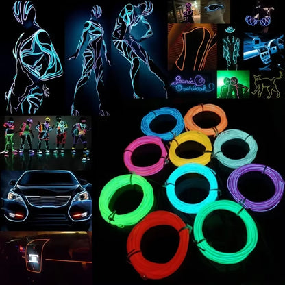 Vibrant EL Wire LED Neon Cable for DIY Costumes & Festive Decorations - Available in 1M, 3M, 5M Lengths!