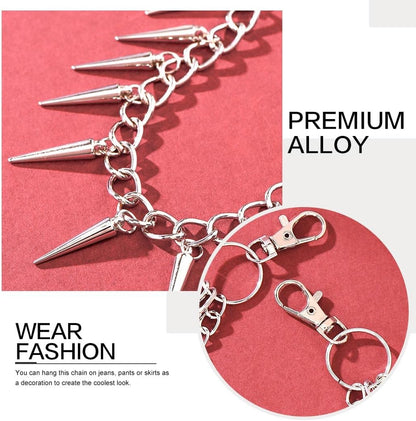Goth Pants Chain Silver Layered Jeans Chain Punk Rivet Wallet Chain Belt for Women and Men