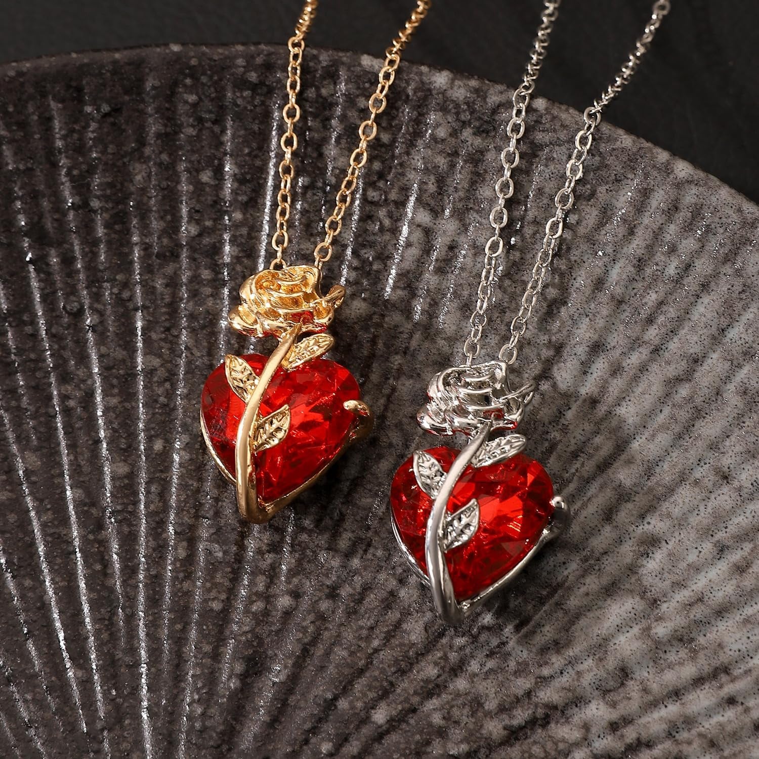KURTCB Gothic rose heart pendant set with matching earrings, dark elegant necklace and earrings for Halloween, emo, and grunge fashion