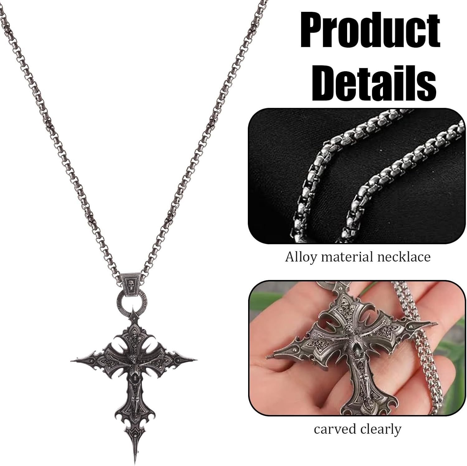 Cluksik Gothic cross necklace, dark fashion accessory with grunge and emo style, ideal for daily wear and special occasions.