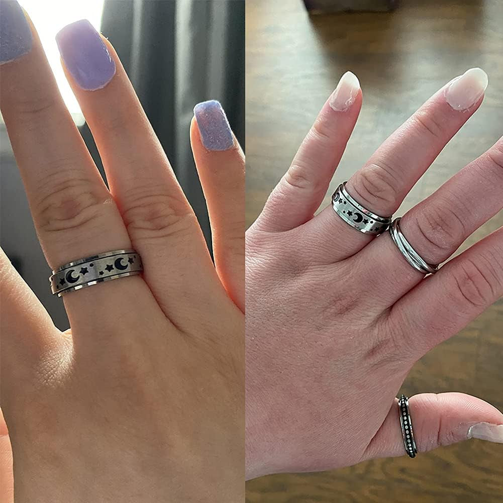 Calming Spinner Ring for Women - Anxiety Relief Fidget Ring - Stress Relief Jewelry - Size 8 Silver