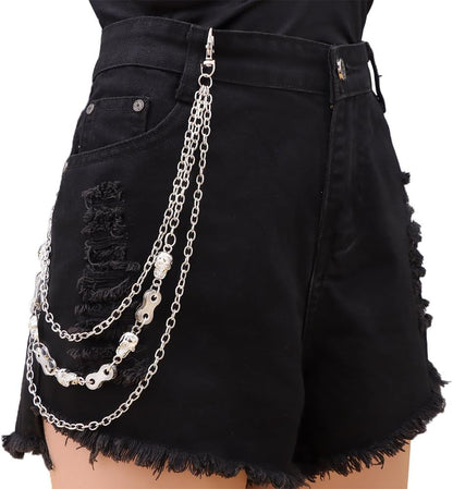 PinkPIN metal skull biker pants keychain featuring a stylish skull design, perfect as a waist accessory for motorcycle or streetwear fans.