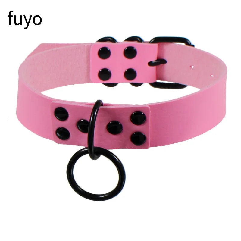 Sexy Goth Choker Necklace Men Punk Rock Heart Geometry PU Necklace for Women Choker Gothic Bondage Goth Jewelry Chocker Neck
