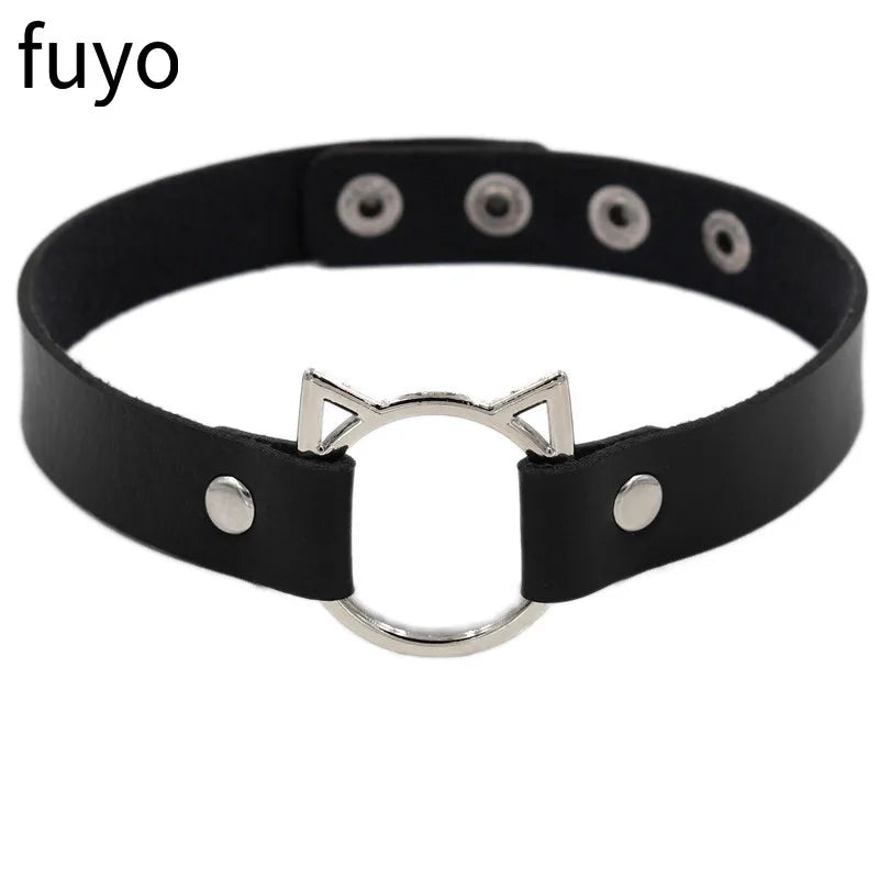 Sexy Goth Choker Necklace Men Punk Rock Heart Geometry PU Necklace for Women Choker Gothic Bondage Goth Jewelry Chocker Neck