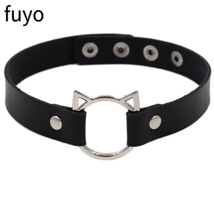Sexy Goth Choker Necklace Men Punk Rock Heart Geometry PU Necklace for Women Choker Gothic Bondage Goth Jewelry Chocker Neck