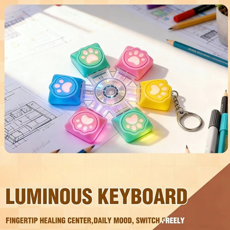 Cat Paw Clicker Keychain with LED Light - Stress Relief Fidget Toy for Anxiety - Portable and Fun!