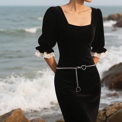 FNQUFUJ vintage heart waist chain, adjustable belly jewelry for dresses and jeans, featuring a chic heart design.