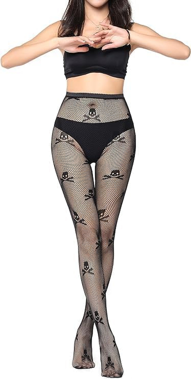 Elegant Fishnet Thigh-High Tights - Stylish Patterned Lace Leggings & Stockings in Classic Black