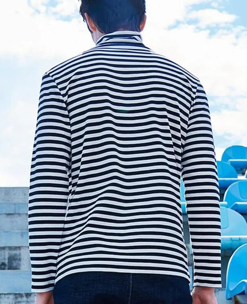 Mens Shirt Striped Black White Cotton Spandex Crewneck Long Sleeve Basic Pullover Stripe Casual Crew Tee Shirt