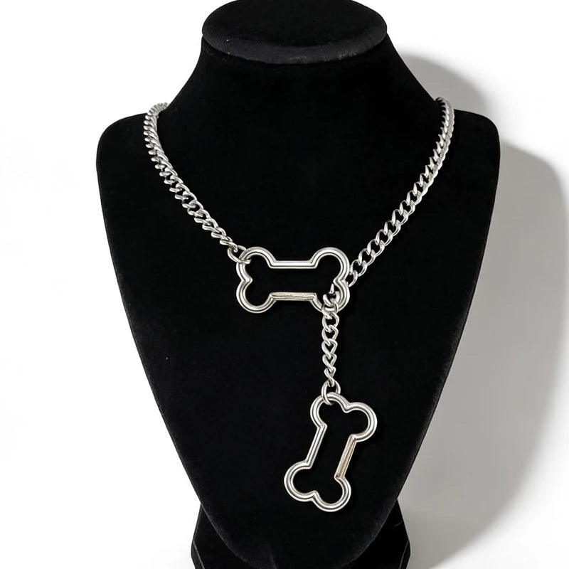 Punk Charms Chain Bone Pendant Necklace for Women Korean Fashion Goth Geometric Necklace Hip Hop Grunge Accessories Jewelry