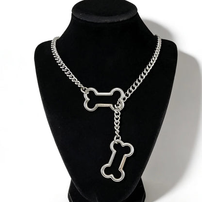 Punk Charms Chain Bone Pendant Necklace for Women Korean Fashion Goth Geometric Necklace Hip Hop Grunge Accessories Jewelry