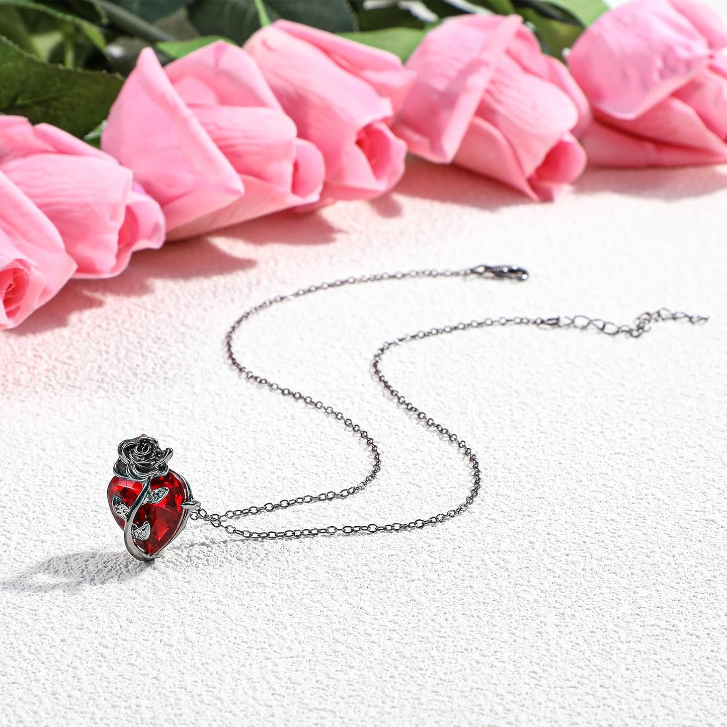 Mabor Gothic rose red heart pendant necklace featuring edgy emo grunge jewelry style with a bold heart charm.