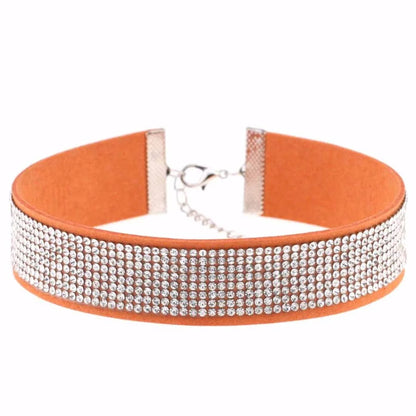 Trendy Harajuku crystal choker necklace with gothic PU leather collar for punk fashion, featuring sparkling crystals and edgy design.