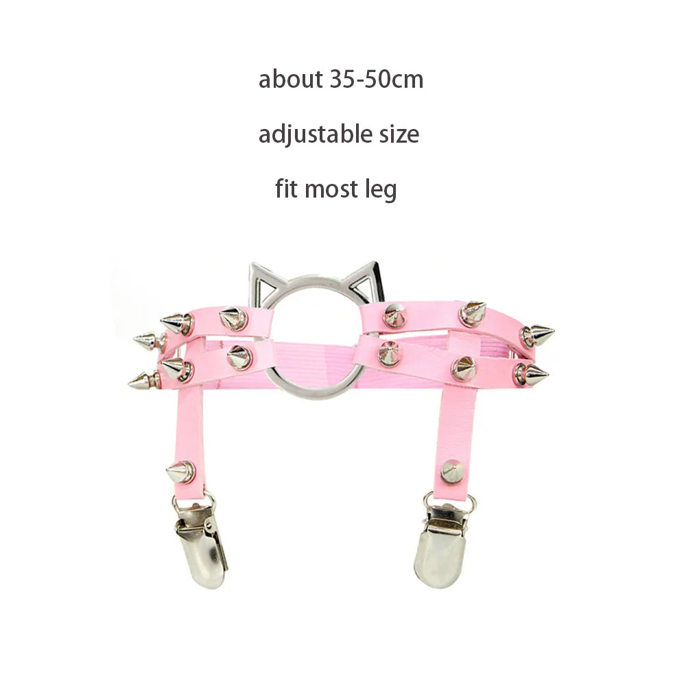 Sexy Leather Heart Belt Elastic Leg Thigh Garter Girl Women Harness Goth Accessories Black Gothic Rivet Punk Anklet