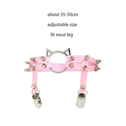 Sexy Leather Heart Belt Elastic Leg Thigh Garter Girl Women Harness Goth Accessories Black Gothic Rivet Punk Anklet