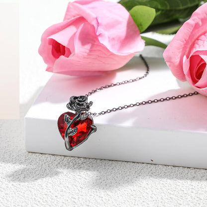 Mabor Gothic rose red heart pendant necklace with edgy emo grunge style, featuring a detailed heart-shaped charm on a chain.