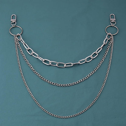 Silver punk layered chain by BEAMARKER with wallet chain design, ideal for hip hop, goth outfits, jeans, trousers, or festival fashion