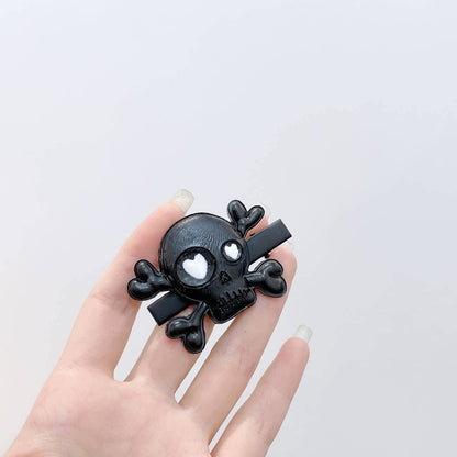 Halloween Skull Hair Clips Skeleton Hair Barrettes Clips Halloween Goth Hair Pin BHWH03 (White-Black)
