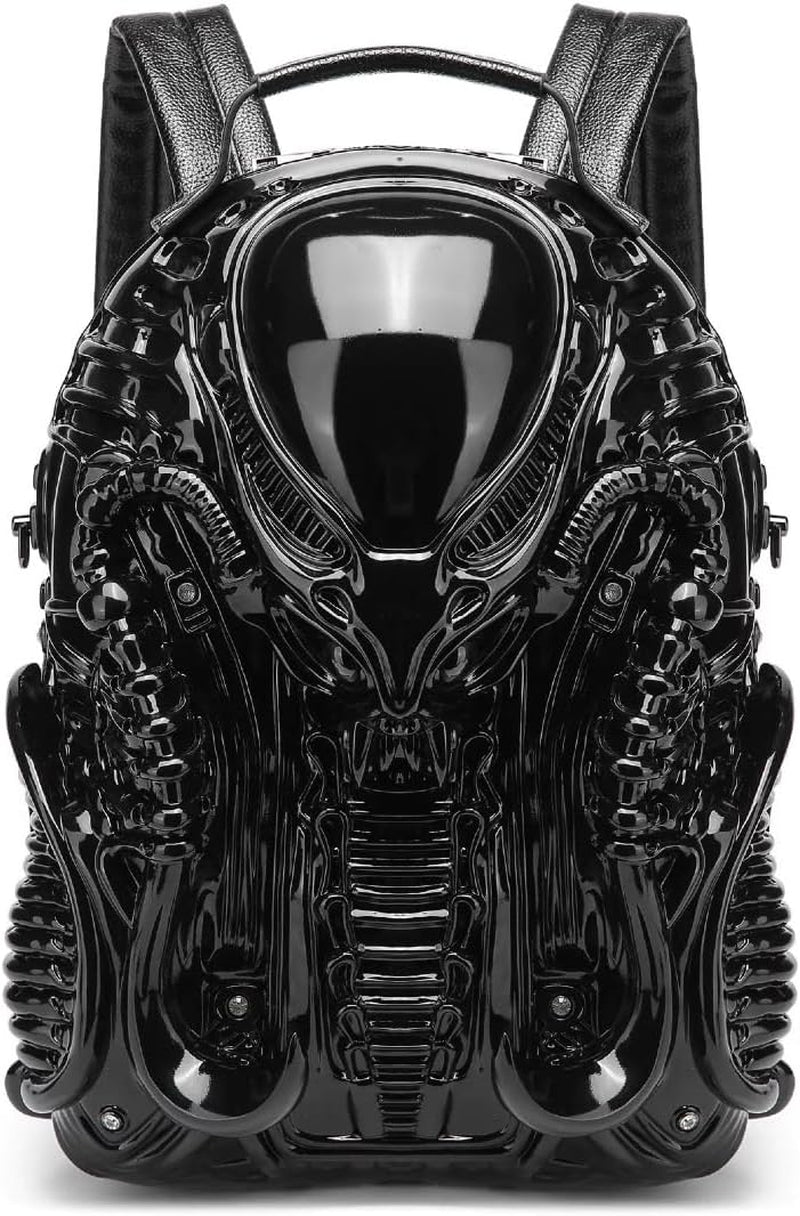 Men's Goth Alien Y2K Xenomorph backpack by CerfoParlen, stylish black outdoor bag featuring alien and Xenomorph design.